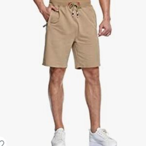 YnimioAOX Shorts Casual Workout Sports Shorts with Slash Pockets Khaki 40